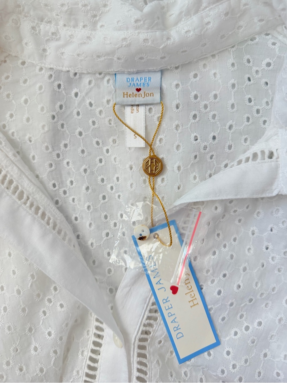 Draper James x Helen Jon Lexington Eyelet Shirtdress Coverup White Small NWT - Picture 4 of 5